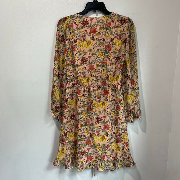 Loft Long Sleeve Floral Wrap Mini Dress Pink Fall Wedding Guest XS - Picture 3 of 8
